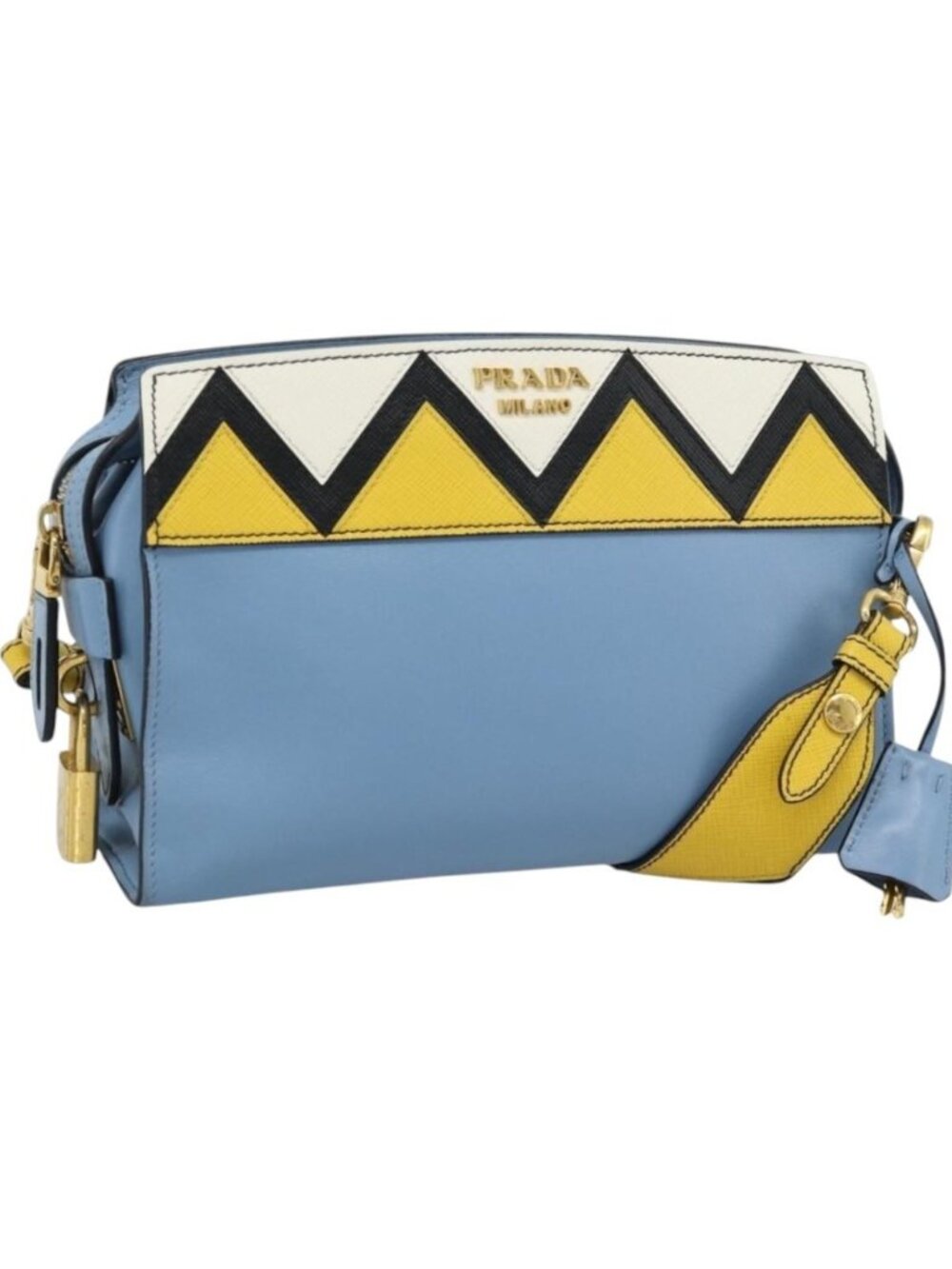 PRADA Shoulder Bag Leather Light Blue Gold